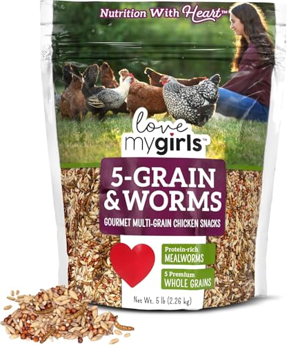 Love My Girls: Chicken Snacks - 5-Grain & Worms - 5lb Bag - Global Harvest, Gourmet Multi-Grain Treats, Corn-Free, Nutritious & Protein Rich Mealworms