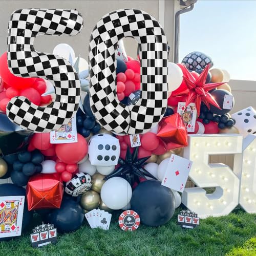 Image of TONIFUL 40 Inch Large Checkered Number 0 Balloon Race Car Theme Party Decor