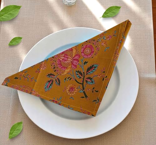 Image of Indian Cotton Cloth Napkins Hand Block Print Hand Made Size Assorted Color and Printed Home Decor Indian Eco Friendly Mix Dinner Napkins (16X16 inch)