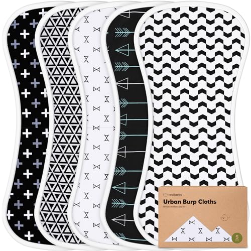 Image of 5-Pack Organic Burp Cloths for Baby Boys and Girls - Ultra Absorbent Burping Cloth, Burp Clothes, Newborn Towel - Milk Spit Up Rags - Burpy Cloth Bib for Unisex, Boy, Girl - Burp Cloths (MONOS)
