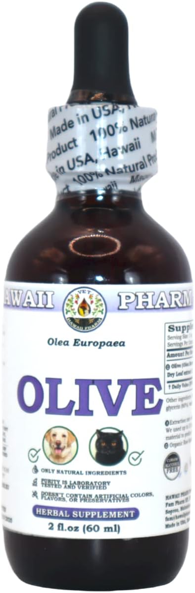 Hawaii Pharm Europe Olive (Olea Europaea) Dried Leaf Natural Alcohol-Free Liquid Extract, Pet Herbal Supplement 60 ml