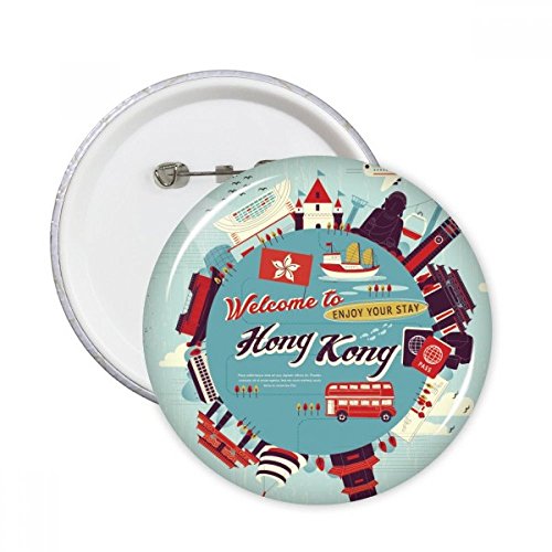 Badge rond Hong Kong Cercle lot de 5 broches multicolores taille L pour customiser les vêtements