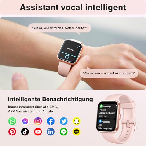 Smartwatch Damen mit Telefonfunktion/Whatsapp, 1.85 Smart Watch Fitness Tracker mit Herzfrequenz/Schlafmonitor, 10 Tage Akku, 120+ Sportmodi 3ATM Wasserdicht Fitnessuhr Damen für Samsung/Android/iOS