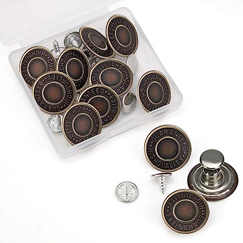 Jean Button Pins, 3/4 Inches Vintage Adjustable No Sew Instant Button, Jean Button Replacement With Assorted Rivet (12 Set) #TOP1