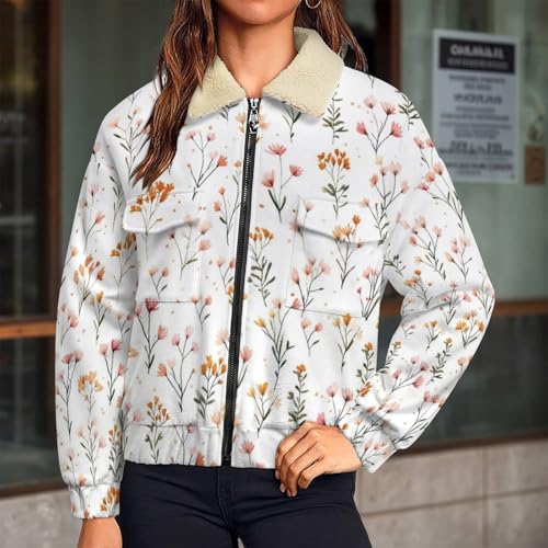 Chaqueta de forro polar para mujer con estampado de flores silvestres para senderismo y ocio 2