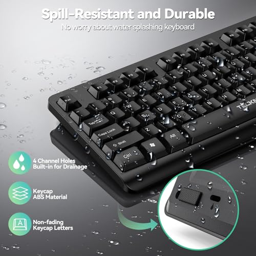 TECKNET Wireless Keyboard for Laptop, 2.4G USB Silent Computer Keyboard with Ergonomic Keys & Adjustable Feet Stand for Desktop, PC, Notebook, and Windows, QWERTY UK Full Size Layout- Black - Image 4