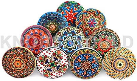 KNOBSWORLD Uchwyty ceramiczne w stylu vintage z motywem kwiatowym, mieszane, do drzwi, szafki, szuflady, 10 szt., xfer