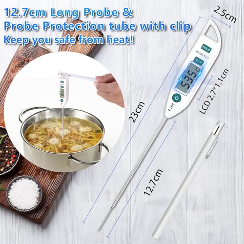 BOMATA Waterproof IPX7 Thermometer for Water, Liquid, Candle and Cooking. Instant Read Food Thermometer with Long Probe for Cooking, BBQ! T101 White… - Image 5