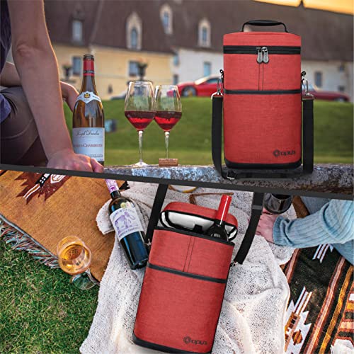 Opux 2 Bottle Wine Carrier Tote, Insulated Wine Cooler Bag, Leakproof Travel Wine Tote For Picnic Travel Byob, Padded Portable Wine Bottle Carrier, Gift For Wine Lover Women, Red #TOP6
