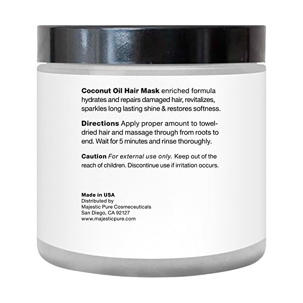 Majestic-Pure-Coconut-Oil-Hair-Mask-Offers-Natural-Hair-Care-Treatment-Hydrating-Restorative-Mask-Restores-Shine-Nourishes-Scalp-Provides-Deep-Conditioning-for-Dry-Damaged-Hair-88-fl-oz MAJESTIC PURE Coconut Oil Hair Mask, Offers Natural Hair Care Treatment, Hydrating & Restorative Mask Restores Shine, Nourishes Scalp & Provides Deep Conditioning for Dry & Damaged Hair, 8.8 fl oz