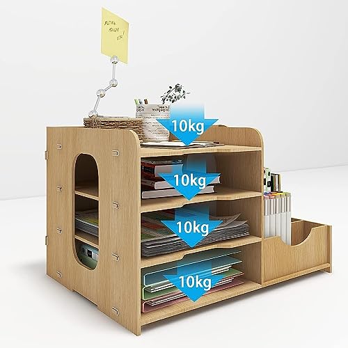 PUNCIA Dokumentenablage A4 Briefablage Ablagefächer Holz Schreibtisch Datei Organizer Papierablage Aktenaufbewahrung Ablagesystem Dokumentenhalter Ordner für Büro Arbeitszimmer Schule Office
