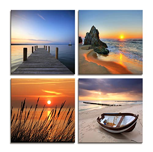 Visario, Quadri su Tela, soggetti Naturali, 4 x 30 x 30 cm, 4 Tele, Modello XXL 6608 Quadri montati su telai in Vero Legno; Stampa Artistica intelaiata e pronta da Appendere