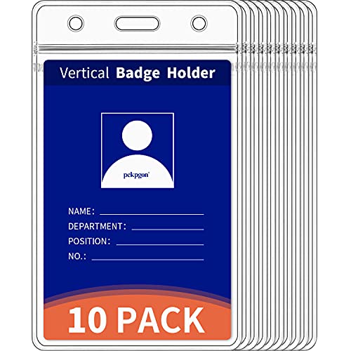 Vertical ID Badge Holders, 10 Pack, Clear Plastic Work Card Sleeve, Name Tag Holder Cover with Waterproof Resealable Zip Type for Nurses, Women, Medical Assistant, Fits Credit Size Cards