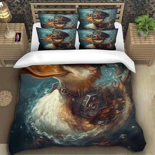 Housse de couette Canard Steampunk 140x200 parure lit microfibre pour enfant - 5