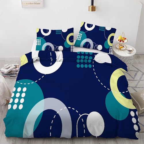 Housse de couette 200x200 formes géométriques bleu ensemble literie 3 pièces microfobre