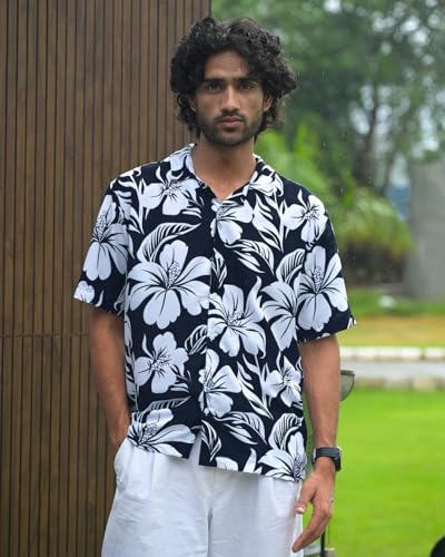 Image of Men's Floral Button-Down Shirt, Cotton Blend Stretchable, Casual Printed Striped Stylish Shirt