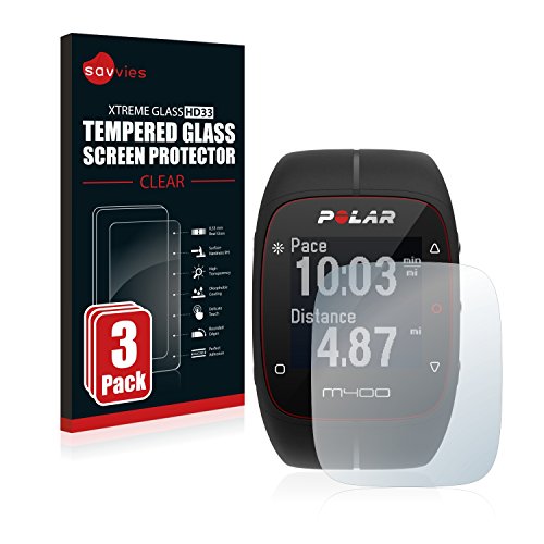 savvies Cristal Templado Compatible con Polar M400 / M430 (3 Unidades) Protector Pantalla Vidrio Proteccion 9H Pelicula Anti-Huellas