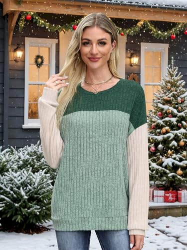 MixShe Womens Sweaters Color Block 2025 Fall Fashion Crewneck Tunic Tops S-XXL