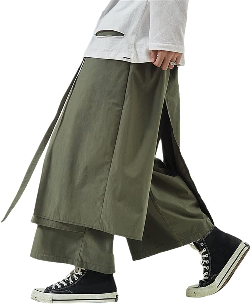 Japanese Style Kimono Harem Pants Mens Vintage Wide Leg Loose Joggers Loose Straight-Leg Pants Adult Costumes
