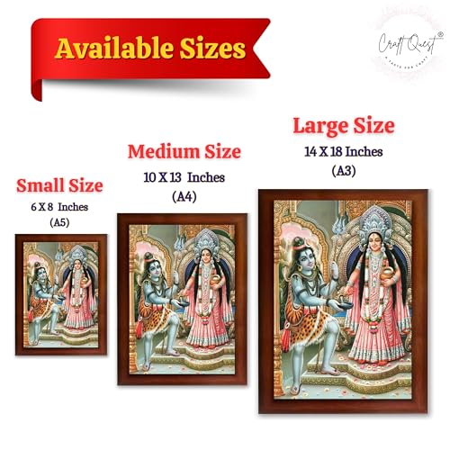 Image of CRAFT QUEST Shiva & Maa Annapurna devi sitting on throne photo frame with Acrylic glass for Kitchen Worship (10 X 13 Inches)