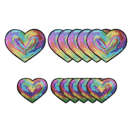 YELARXI Sequin Heart Iron on Patches Embroidered Sew Sequin Glitter Patch Appliques, Fit for DIY Shoes Hats Backpacks Clothing Repair - (12 Pack, Colorful, 2 Size)