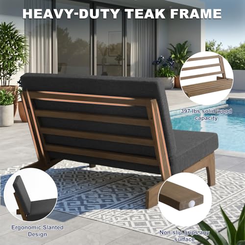Image of Pia Ricoo 1-Piece Patio Furniture Set, Outdoor Loveseat with 4.5-Inch Thick Cushions, All-Weather Outdoor Sofa for Backyard, Deck, Lawn - Drak