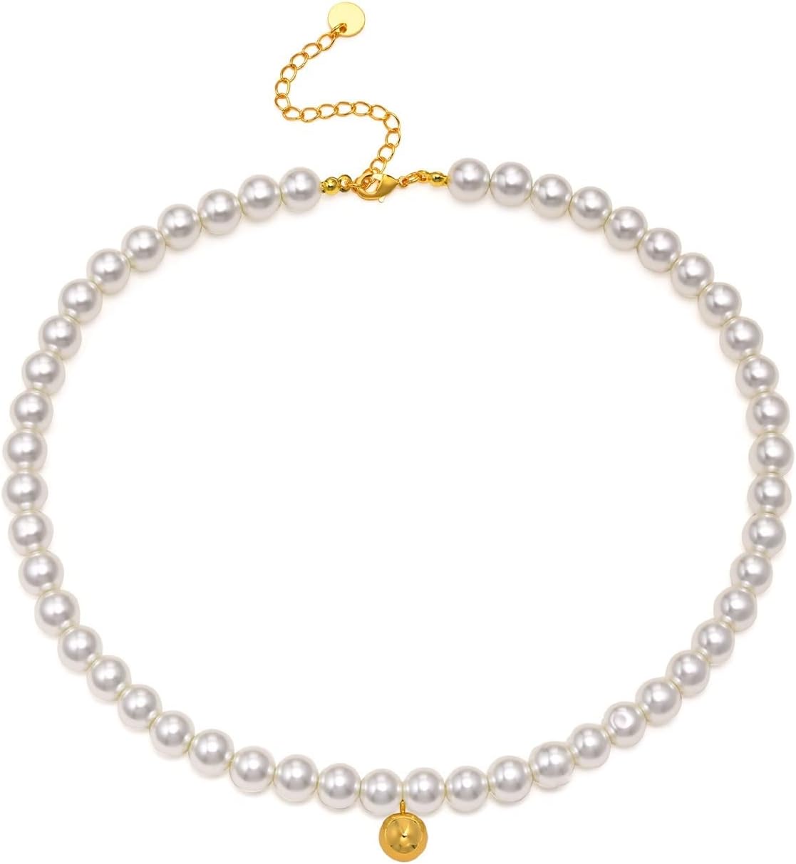 Collar Necklaces, Pearl 6/8MM Gold Plated Choker Necklace for Women Chain 18 Inch