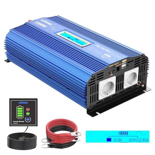 Ren sinusväxelriktare 1500 W, spänningsomvandlare 12 V till 230 V, ströminverterare med 2 AC-uttag, 2 x 2,4 A USB-uttag, LCD-skärm och fjärrkontroll, för husbil, från GIANDEL