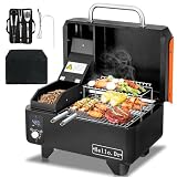 Hello.Dr Portable Pellet Smoker, Smoker Grill with Digital Control, LED Screen, Meat Probe, Portable Pellet Grill for BBQ, Smoke, Bake and Roast, RV Camping, Orange