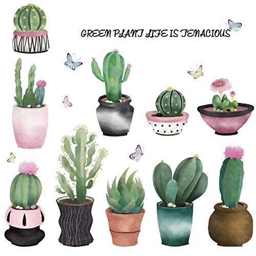 Zxfcczxf Cactus Suculentas En Maceta Planta Pegatinas De Pared Dormitorio Sala De Estar Cocina Decoración De La Pared Tatuajes De Pared De Vinilo Removible Arte Murales