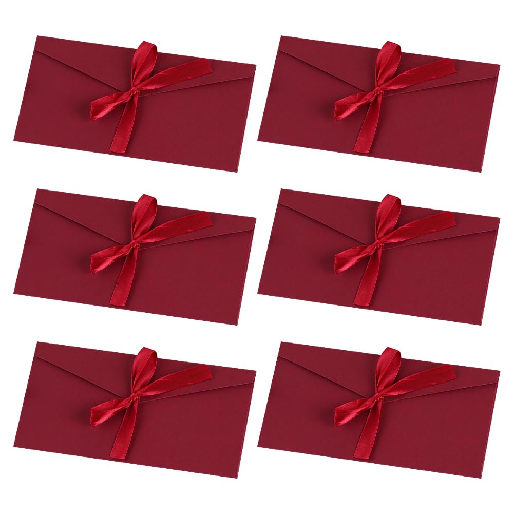 JIHUOO 10 Pcs Kraft Envelopes Gift Card Envelopes Wedding Invitation Envelopes Letter Envelopes Vintage Christmas Money Envelopes with Ribbons for Valentine's Day Mother's Day Red