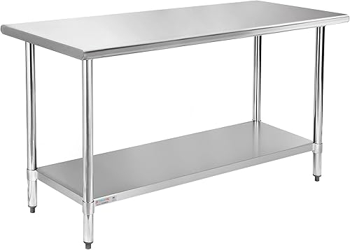 STABLEINK NSF - Mesa de acero inoxidable de 30 x 60 pulgadas, mesas de trabajo y preparación de metal de 5 pies con estante inferior ajustable, para