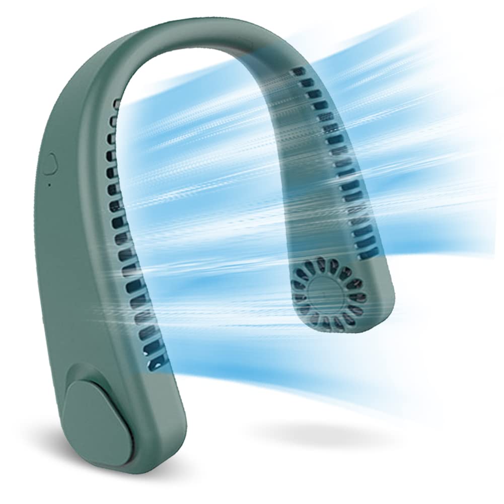 Portable Neck Fan Bladeless Fan 360°Cooling Airflow USB Rechargeable Bladeless Mini Fan 3 Speeds Hands Free Personal Fan for Housework Garden Work Outdoor Traveling Sport (Army Green)