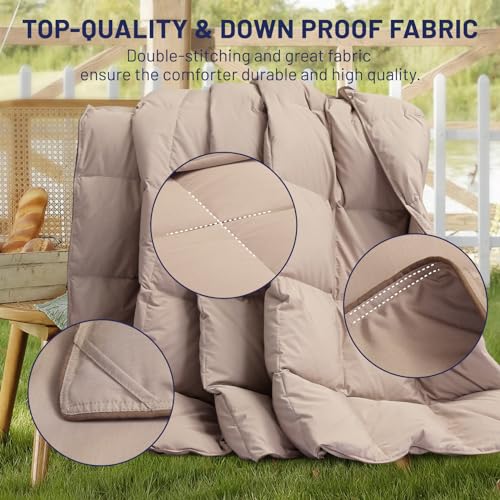 SNOWMAN Extra-Soft Down Blanket King, Lightweight Down Comforter with 8 Corner Tabs, Cooling Bed Comforter for Hot Sleepers, 22oz Fill Weight and Noiseless Down Proof Fabric (Khaki, 106"x90")