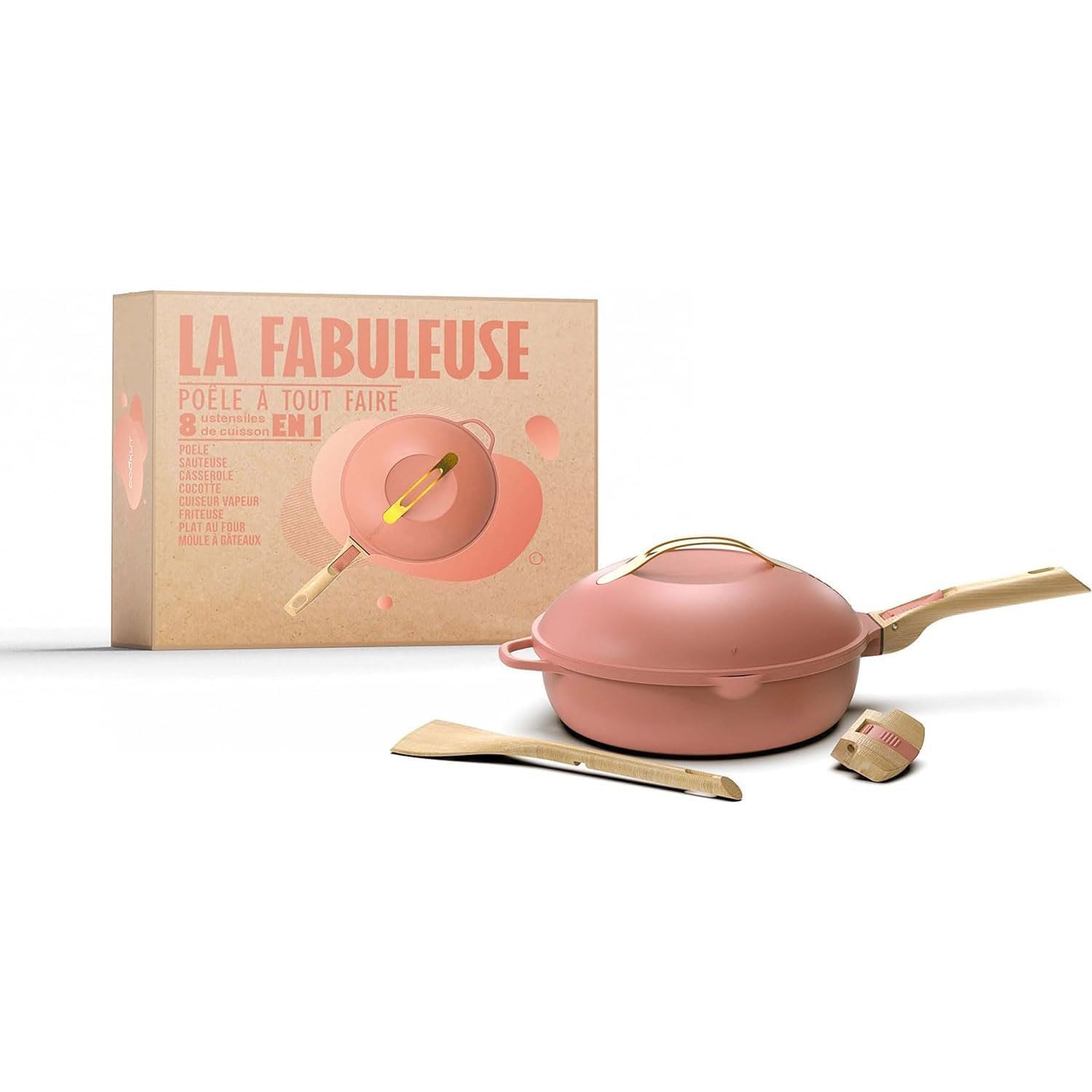 COOKUT - La Fabulosa - Sartén 8 en 1-24 cm - PIVOINE - Antiadherente, Ecológica, Sin PFOA - Inducción y Horno