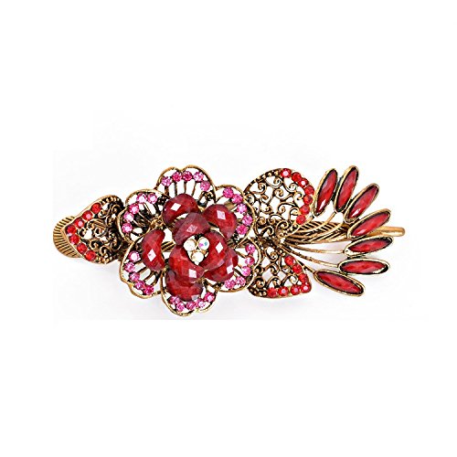 UUOUU Art Charms Pince à cheveux en forme de paon en laiton coloré avec cristaux colorés Rouge Cover