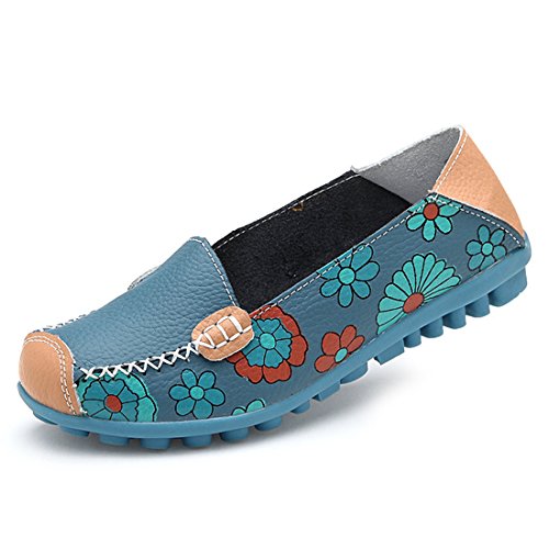 Fidella Women Bright Color Casual Flower Printed Slip On Leather Flat Pumps Shoes