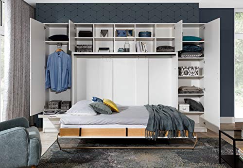 Schrankbett QMM Wandbett horizontal 140×200 mit Schränken