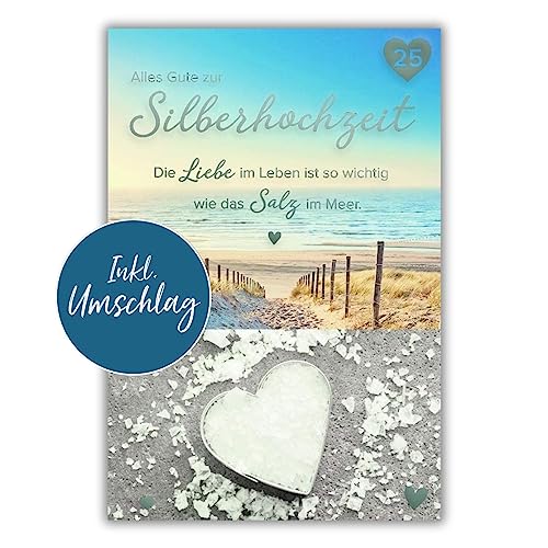 bsb Karte zur Silberhochzeit - liebevolles Geschenk zur Silberhochzeit mit Meer-Motiv - Glückwunsch-Karte mit Umschlag - silberner Hochzeitstag...
