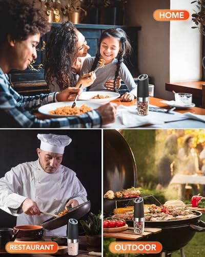 FORLIM Gravity Electric Salt and Pepper Grinder Set, Automatic Pepper Grinder Shakers Mill, Upgraded Batteries Powered Adjustable Coarseness with LED, One Hand Operation Perfect for Kitchen(Black) #5