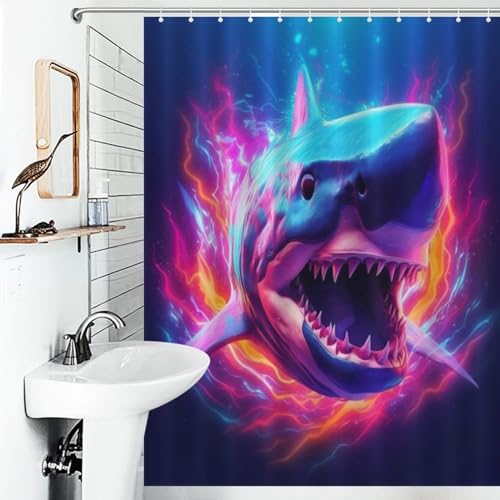 Rideau baignoire requin lavable en machine avec 12 oeillets