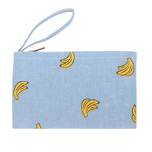 Caixia Women's Cotton Banana Print Blue Canvas Tote Shopping Bag (Pouch)