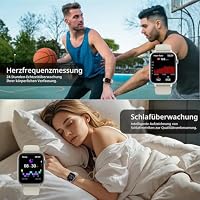 Smartwatch für Herren & Damen, 1,85" HD Touchscreen Smart Watch mit Telefonfunktion, 100+ Sportmodi Sportuhr mit Schrittzähler/Schlafmonitor/Pulsmesser für Android iOS, IP68 Wasserdicht, Cremeweiß Uhr – Ansicht 4
