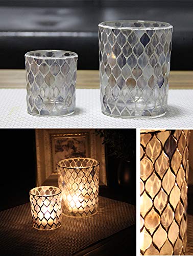 Two-Piece Light Color Mosaic Glass Tea Light Candle Holder Romantic Handmade Gifts Votive Pillar Candleholder Christmas Candlestick Holders Home Decor Wedding Party Table Decor #TOP2
