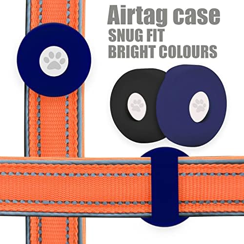 FLIRTARE Airtag Dog Collar Holder, Silicone Pet Collar Case for Apple Airtag, Anti-Lost Air Tag Cover for Luggage and Handbag (Blue/Black)