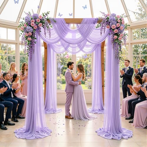 Image of Wedding Arch Draping Fabric, 1 Panel 30 inch x 20Ft Lavender Sheer Curtain Drapes Extra Wide & Long Backdrop Curtains for Bridal Shower Backdrop Outdoor Party Arches Church Ceremony Decoration
