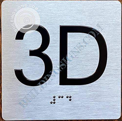 Apartment Number 3D Sign With Braille And Raised Number (Aluminum, 4X4, Double Sided Tape, Silver)-The Sensation Line