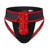 Fangkun Men's Underwear Jockstrap Athletic Supporters Men Lace Up Briefs Thong Width Waistband Sexy Bulge Pouch Jock Strap (Red, Small)