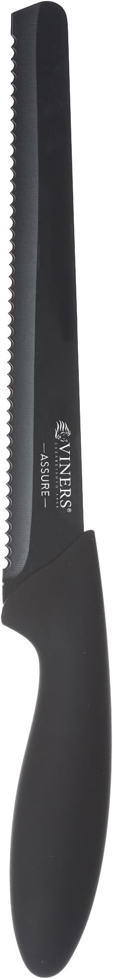Assure 8” Bread Knife Serrated Stainless Steel Blade with Squared Tip for Safety, Soft Grip Handle, Non-Stick Coating, Rust-Resistant, Ideal for Cutting Bread, Tomatoes & Fruit