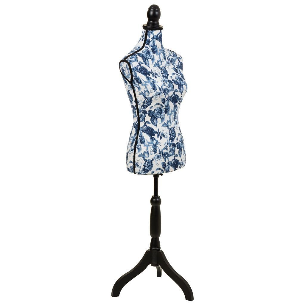 Mannequin couture bleu tissu mousse bois buste réglable